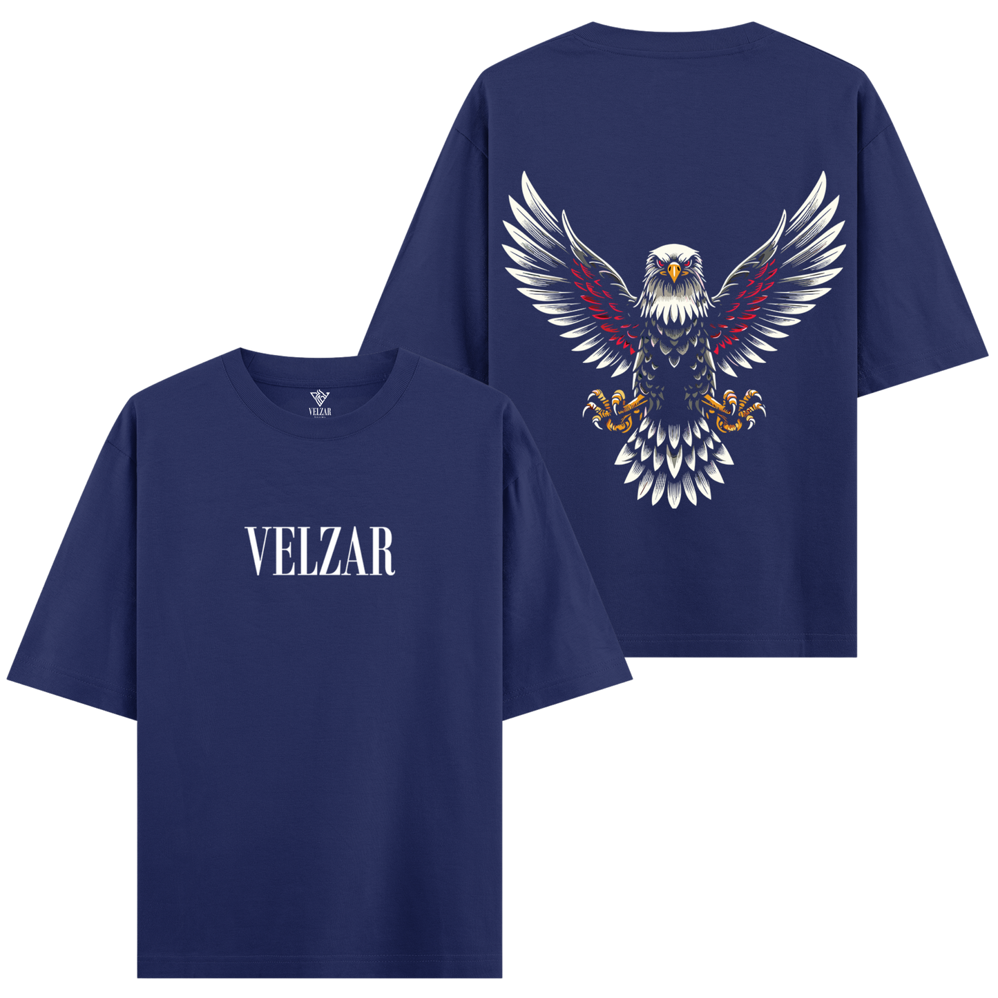 Velzar 240gsm oversized t-shirt with eagle back print in royal blue color