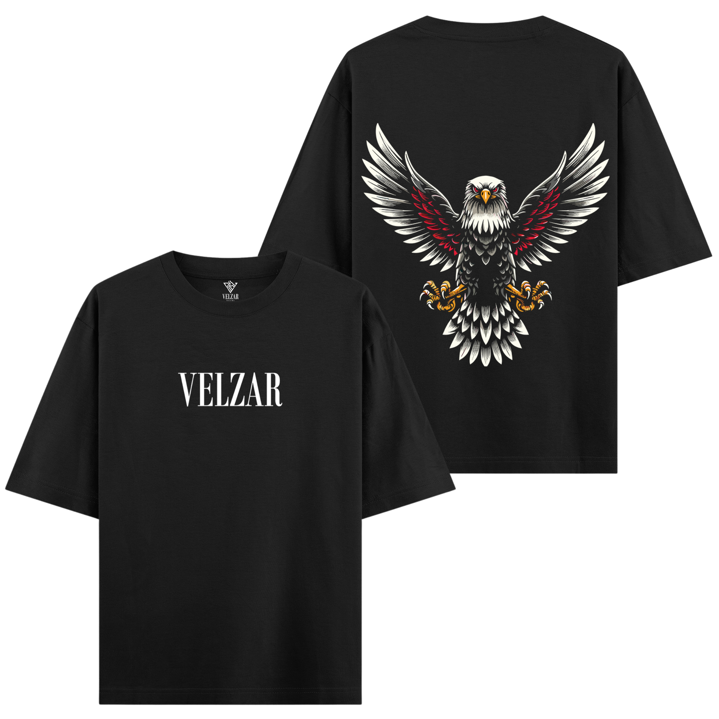 Velzar 240gsm oversized t-shirt with eagle back print in black color