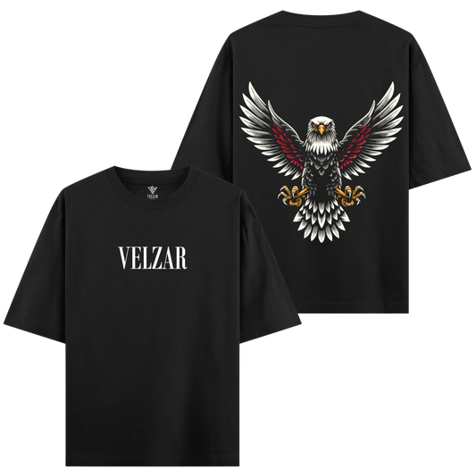 Velzar 240gsm oversized t-shirt with eagle back print in black color
