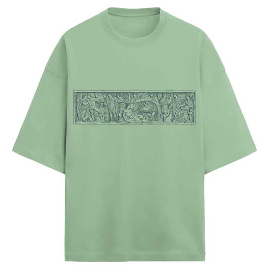 Jade Green Terry Oversized t-shirt with a greek design.