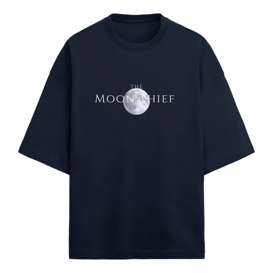 Navy Blue Terry Oversized t-shirt with 'The Moon Thief' logo.